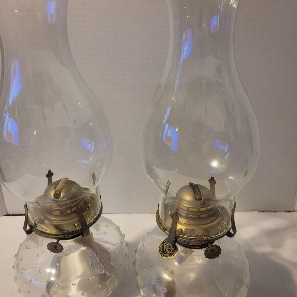 2 ANTIQUE VINTAGE LAMPLIGHT  FARM OIL LAMP COLLECTIBLES HOBNAIL GLASS Clear - Picture 10 of 10